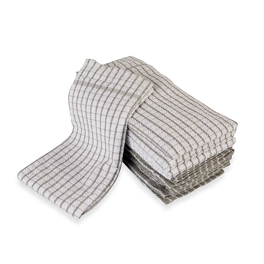 Set of 10 - 100% Cotton Multi-Purpose Kitchen Terry Towel (Size 45x63 Cm) - Grey and White