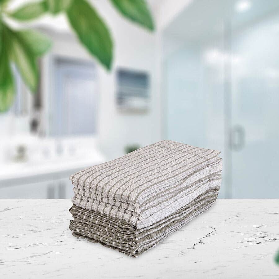 Set of 10 - 100% Cotton Multi-Purpose Kitchen Terry Towel (Size 45x63 Cm) - Grey and White