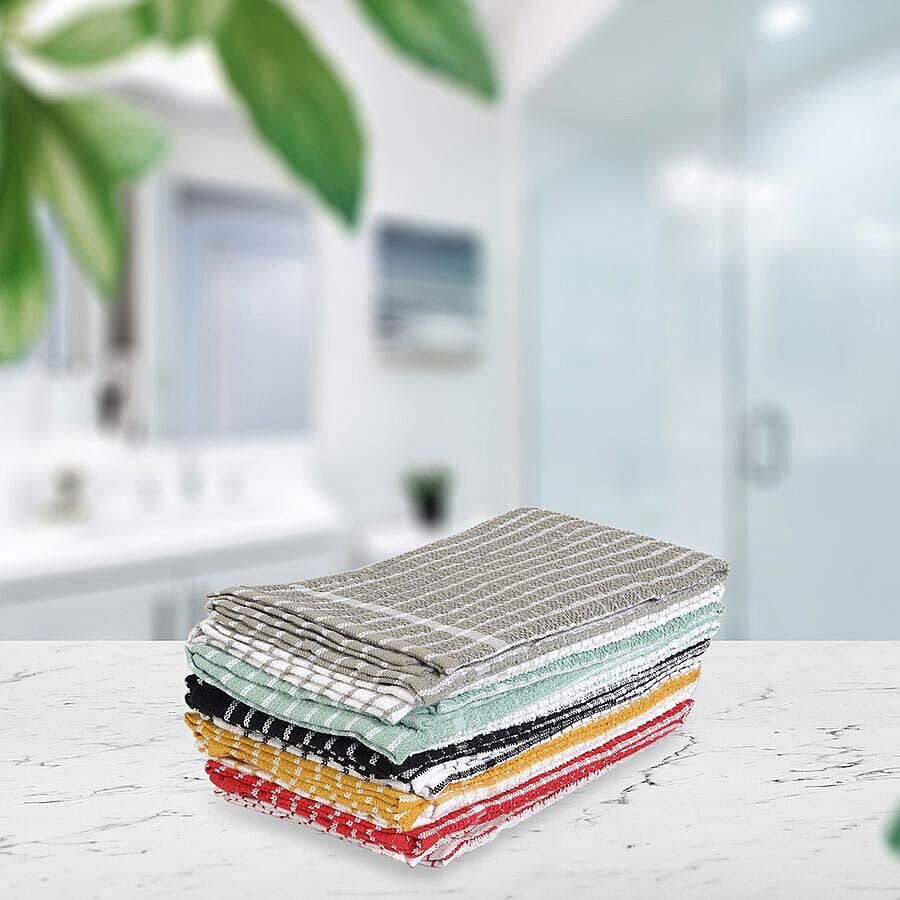 Set of 10 - 100% Cotton Multi-Purpose Kitchen Tea Towel (Size 45x63 Cm) - White, Red and Multi