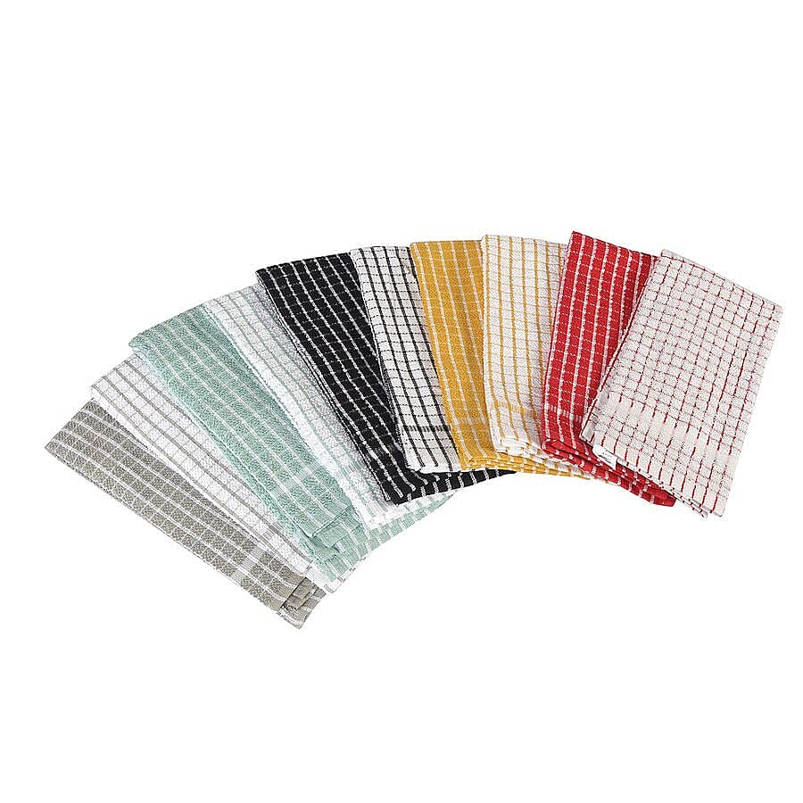 Set of 10 - 100% Cotton Multi-Purpose Kitchen Tea Towel (Size 45x63 Cm) - White, Red and Multi