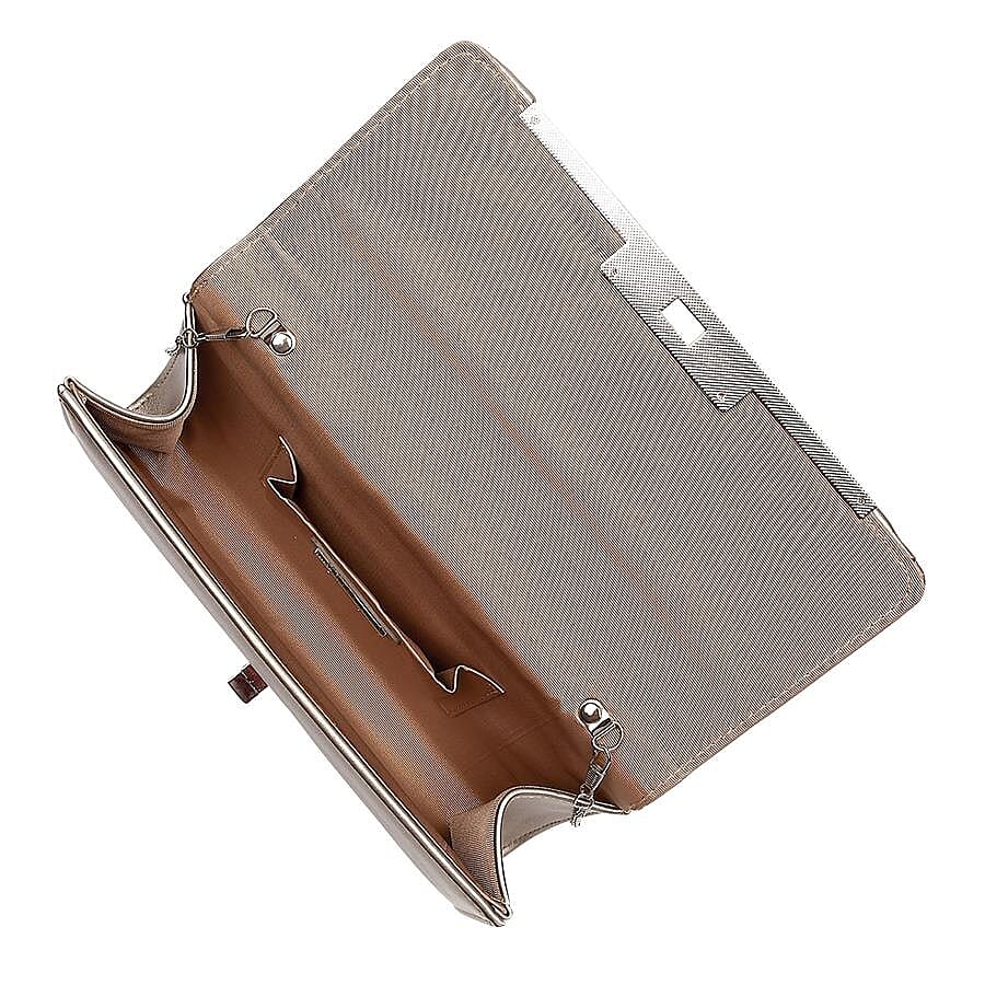 Lotus Snake Print Zonda Occasion Clutch Bag with Detachable Shoulder Chain Strap (Size 26x13x5 Cm) - Pewter