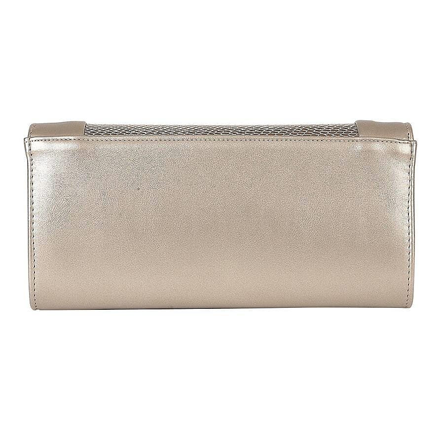 Lotus Snake Print Zonda Occasion Clutch Bag with Detachable Shoulder Chain Strap (Size 26x13x5 Cm) - Pewter