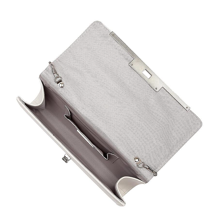 Lotus Snake Print Zonda Occasion Clutch Bag with Detachable Shoulder Chain Strap (Size 26x13x5 Cm) - White and Silver