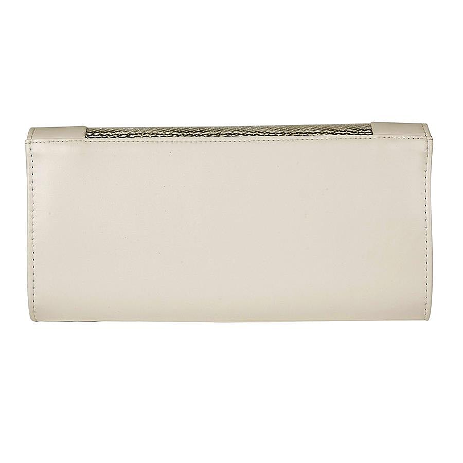Lotus Snake Print Zonda Occasion Clutch Bag with Detachable Shoulder Chain Strap (Size 26x13x5 Cm) - White and Silver