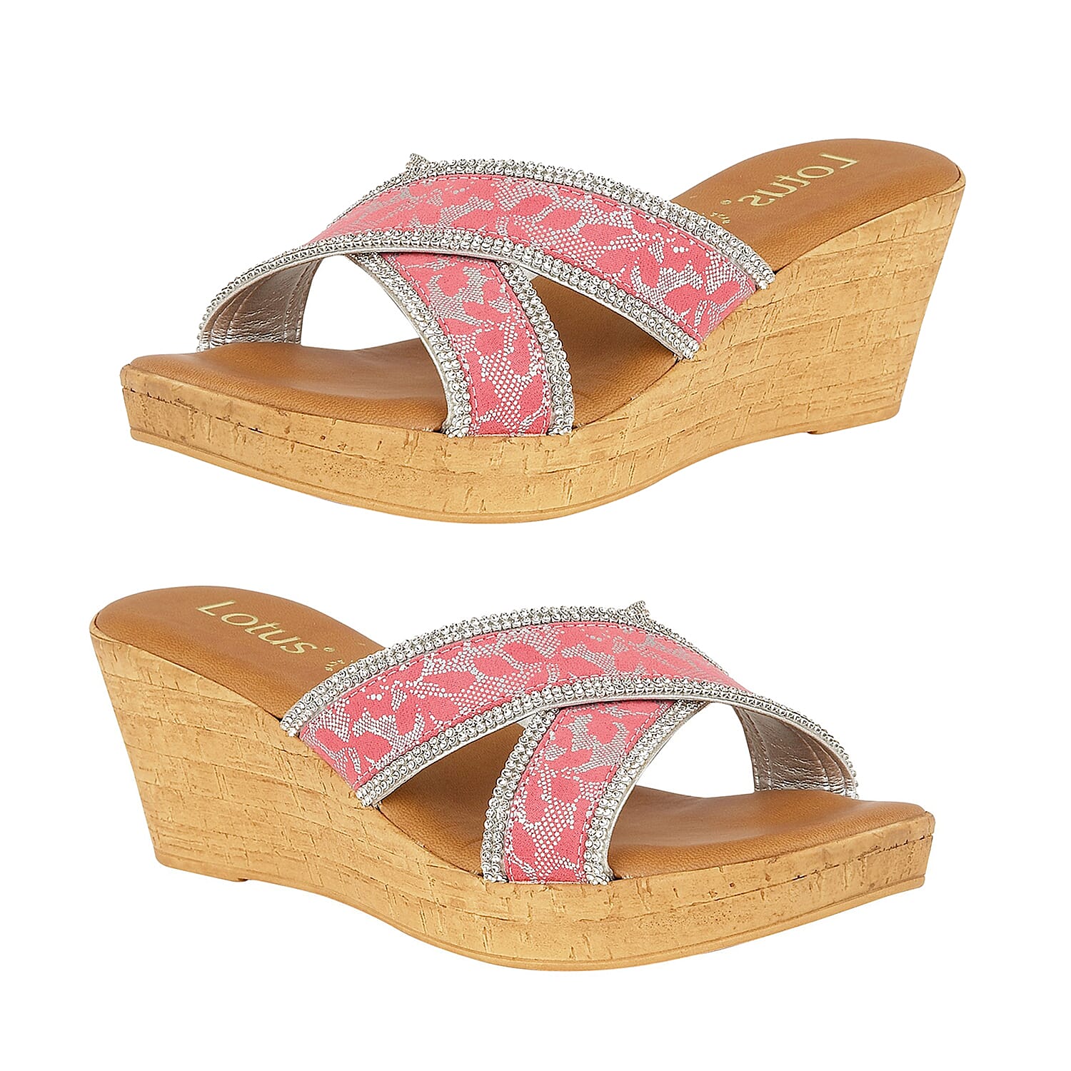 Lotus Perla Mule Wedge Sandals in Pink Colour