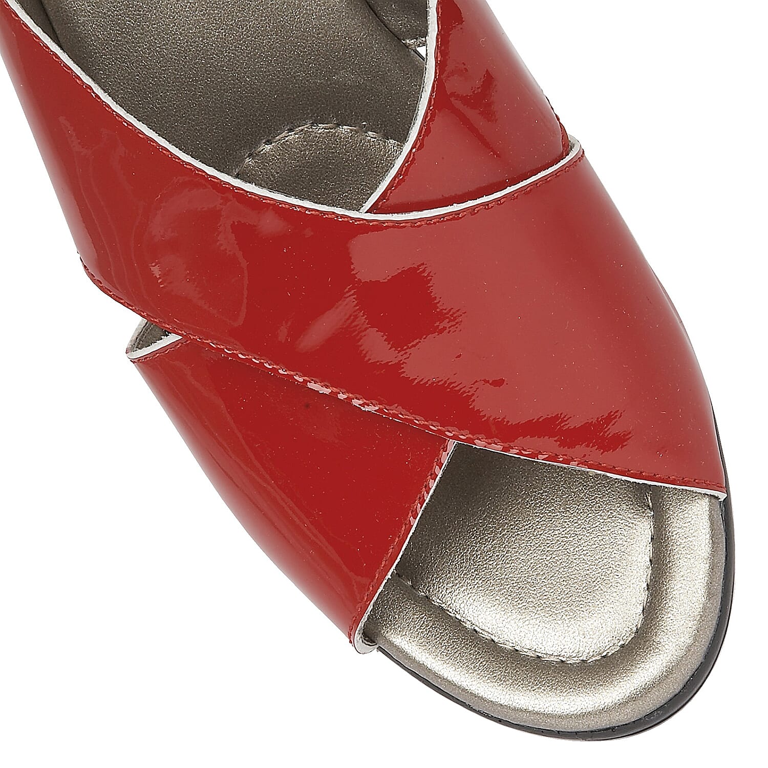 Lotus Patent Leather Trino Open-Toe Mule Sandals in Red Colour