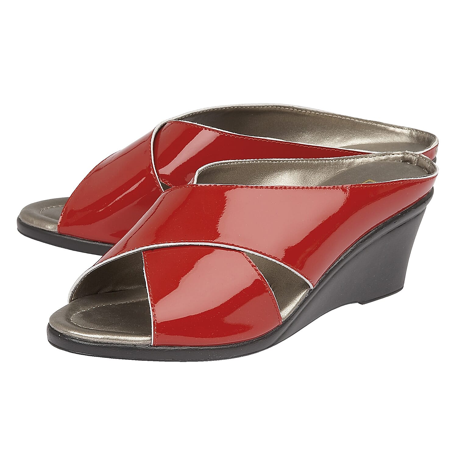 Lotus Patent Leather Trino Open-Toe Mule Sandals in Red Colour