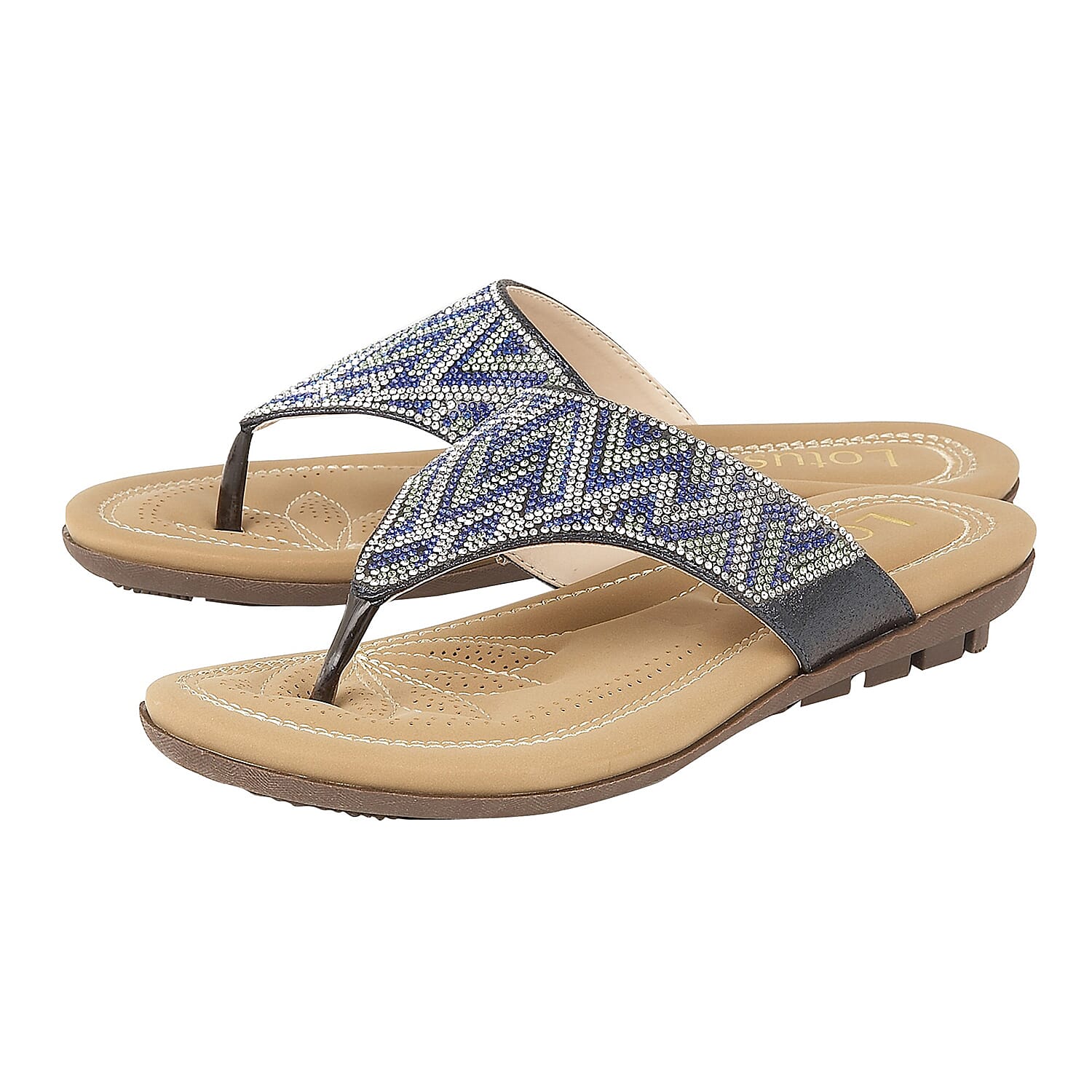 Lotus Patti Flat Toe-Post Sandals in Blue Colour