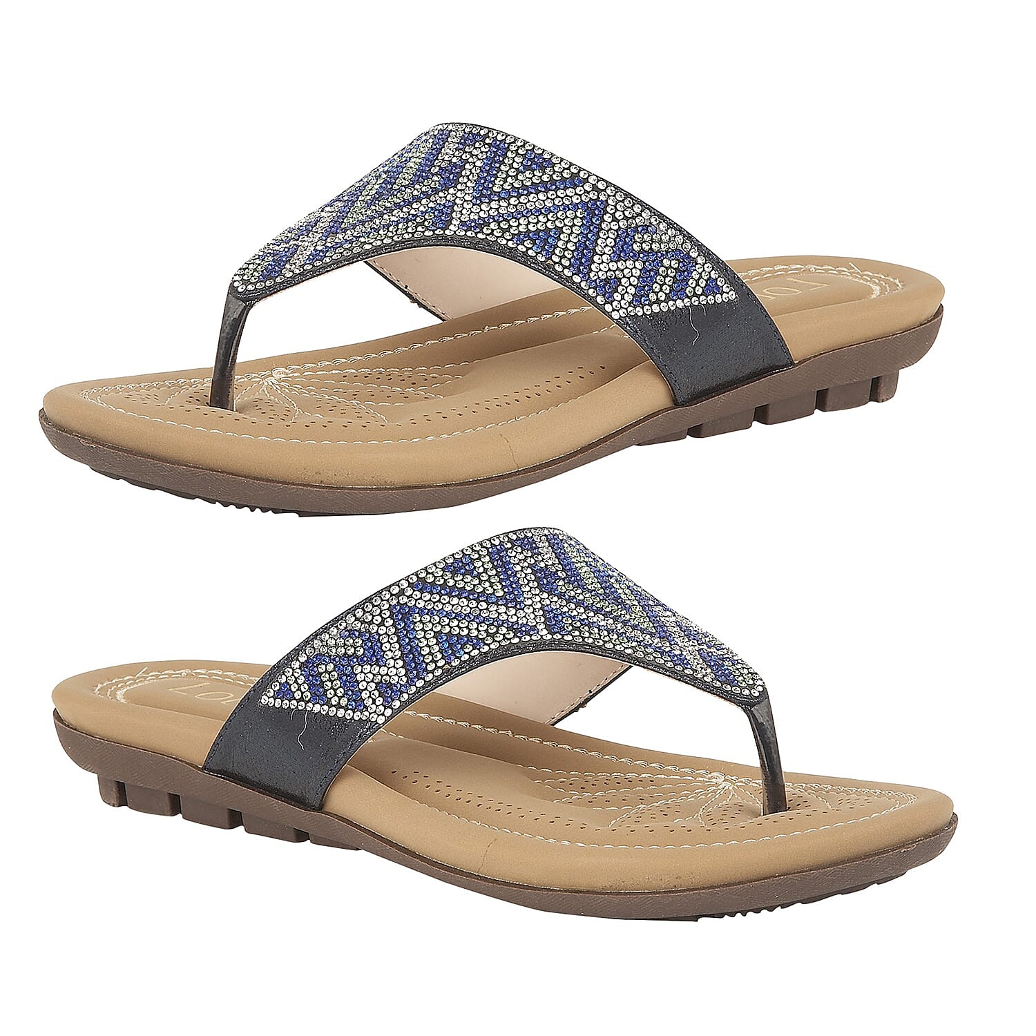 Lotus Patti Flat Toe-Post Sandals in Blue Colour
