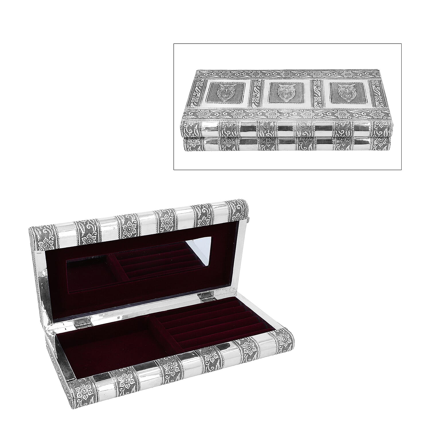 Owl Embossed Jewellery Storage Box with Purple Velvet Lining (Size 27x13x5 Cm)