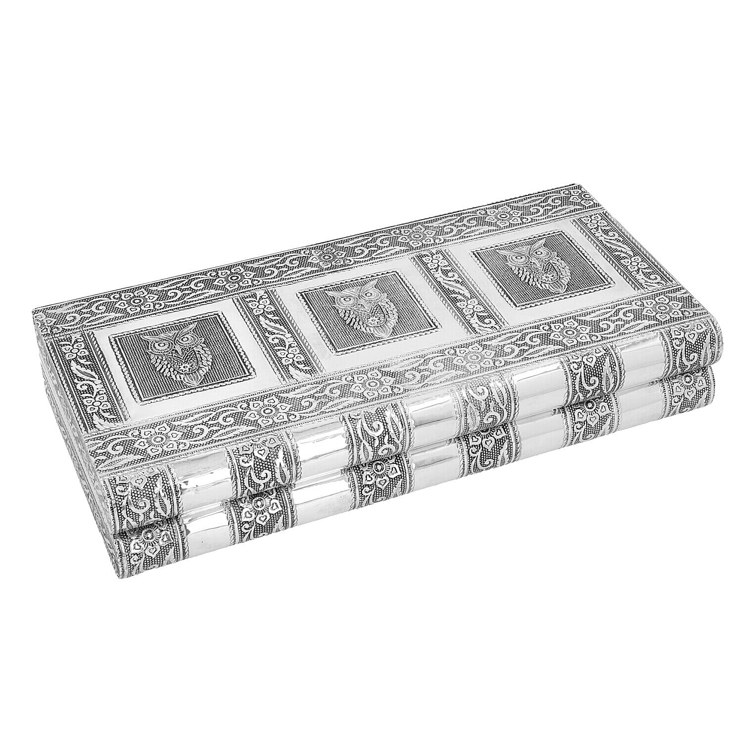 Owl Embossed Jewellery Storage Box with Purple Velvet Lining (Size 27x13x5 Cm)