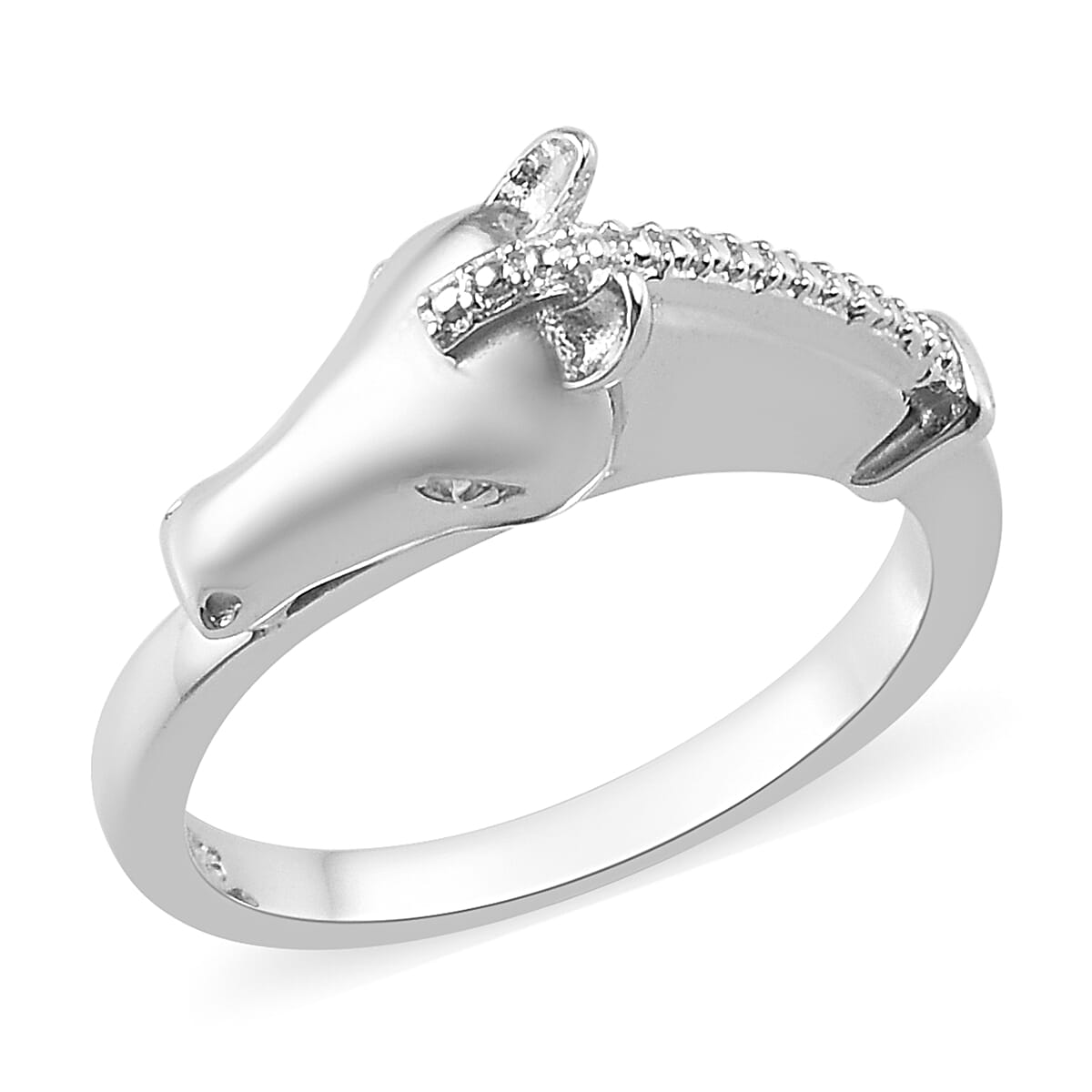 Platinum Overlay Sterling Silver Horse Head Ring, Silver wt 3.87 Gms