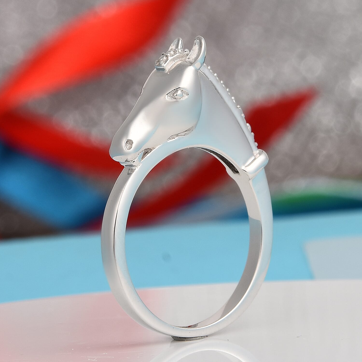 Platinum Overlay Sterling Silver Horse Head Ring, Silver wt 3.87 Gms