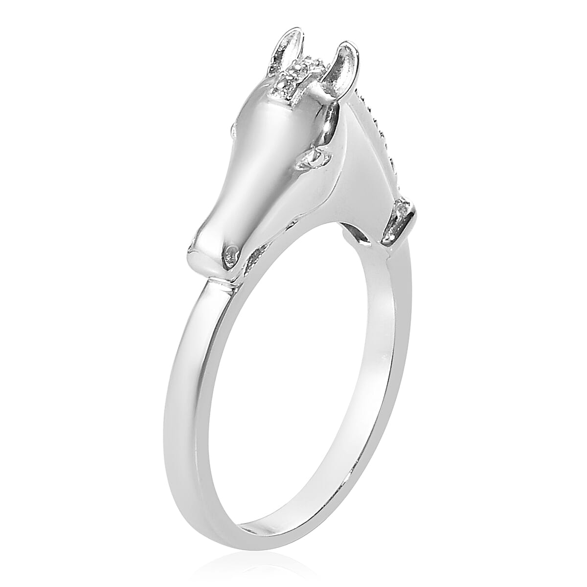Platinum Overlay Sterling Silver Horse Head Ring, Silver wt 3.87 Gms