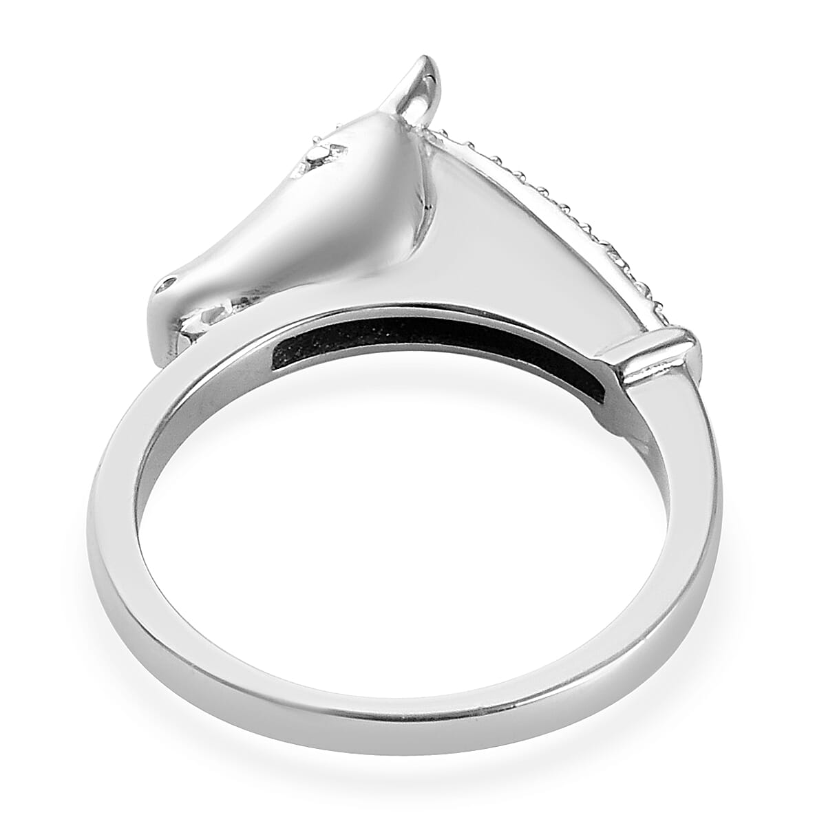 Platinum Overlay Sterling Silver Horse Head Ring, Silver wt 3.87 Gms