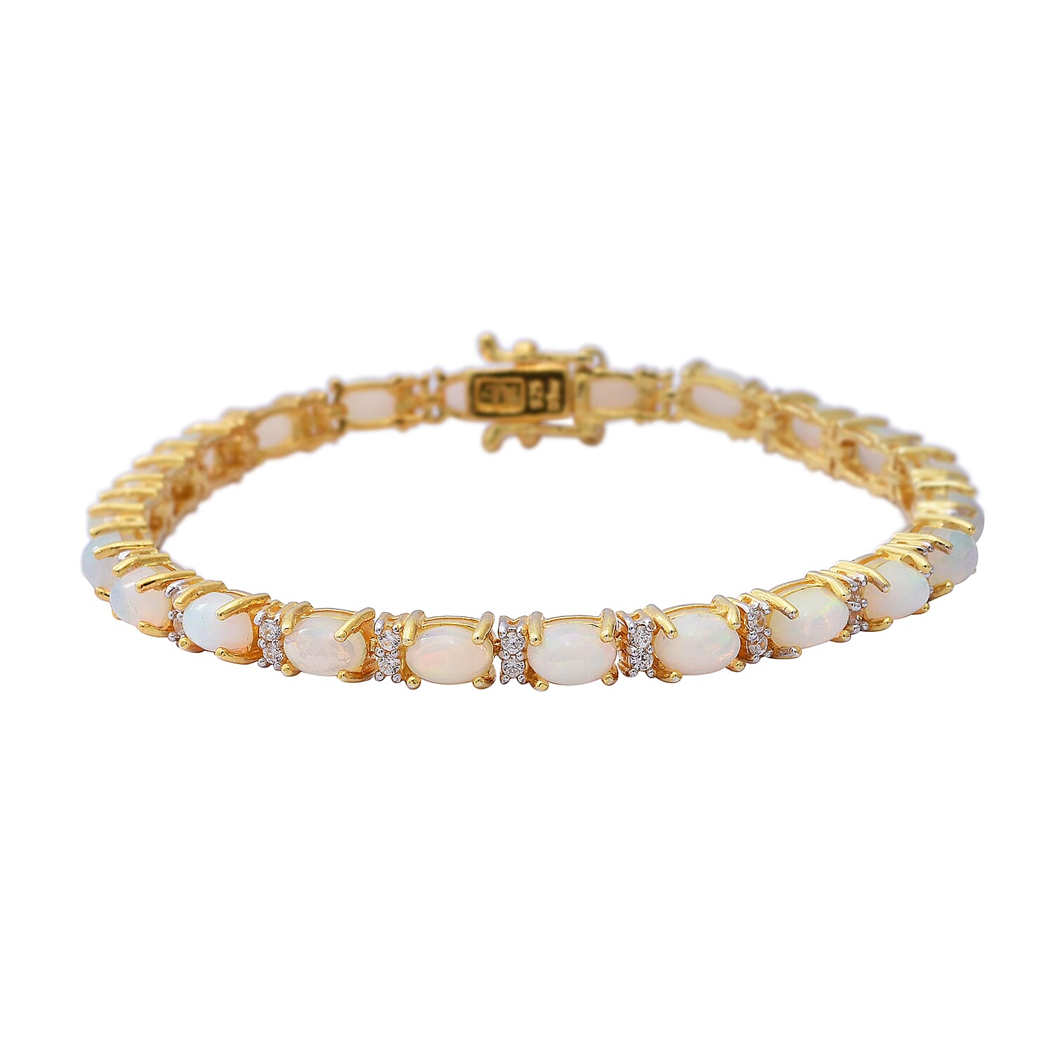 Ethiopian Welo Opal and Natural Cambodian Zircon Bracelet (Size 7.5) in Sterling Silver 7.84 Ct, Silver wt 10.43 Gms