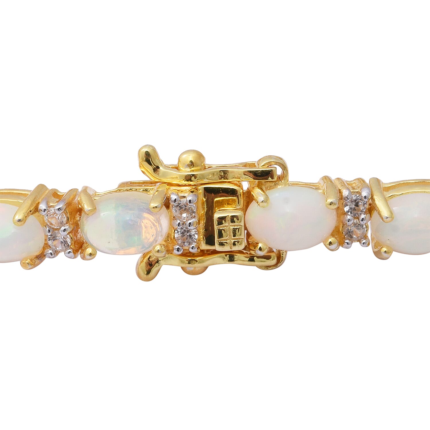 Ethiopian Welo Opal and Natural Cambodian Zircon Bracelet (Size 7.5) in Sterling Silver 7.84 Ct, Silver wt 10.43 Gms