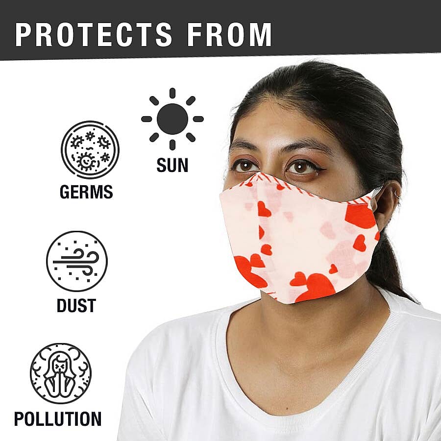 Set of 2 - 100% Cotton Hand Block Printed Reusable Double Layer Face Cover (One Size Fits All) - Red and Blue