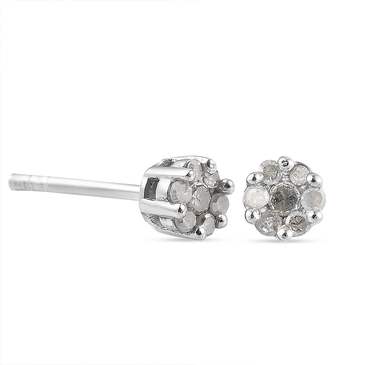 Diamond Pressure Set Floral Stud Earrings in Platinum Overlay Sterling Silver