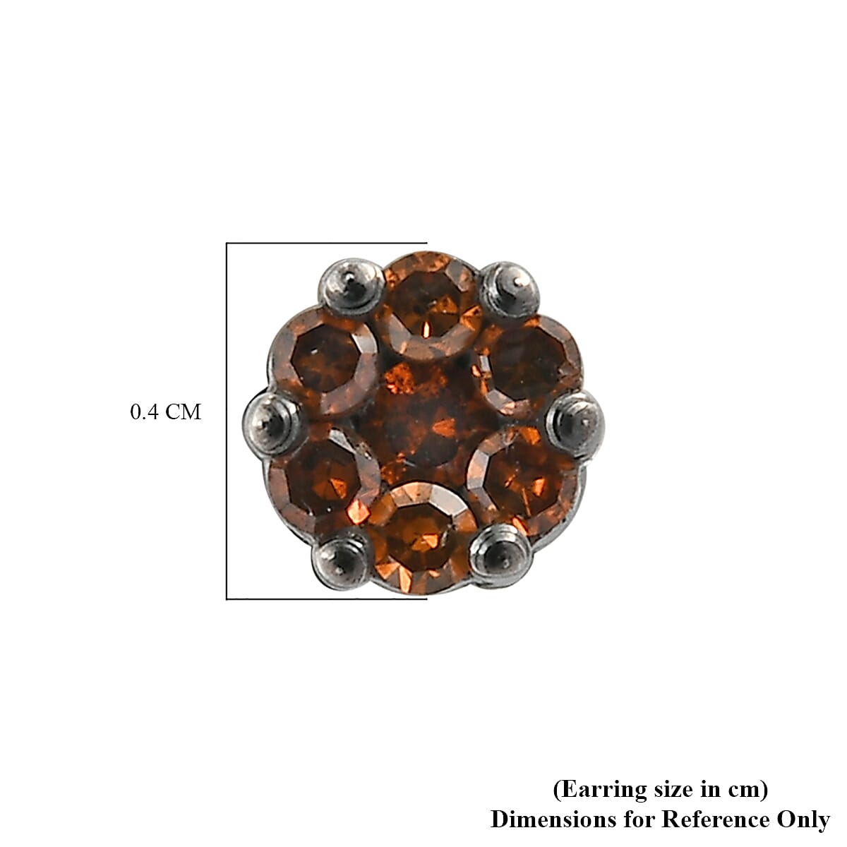 Red Diamond Pressure Set Floral Earrings (with Push Back) in Platinum Overlay Sterling Silver