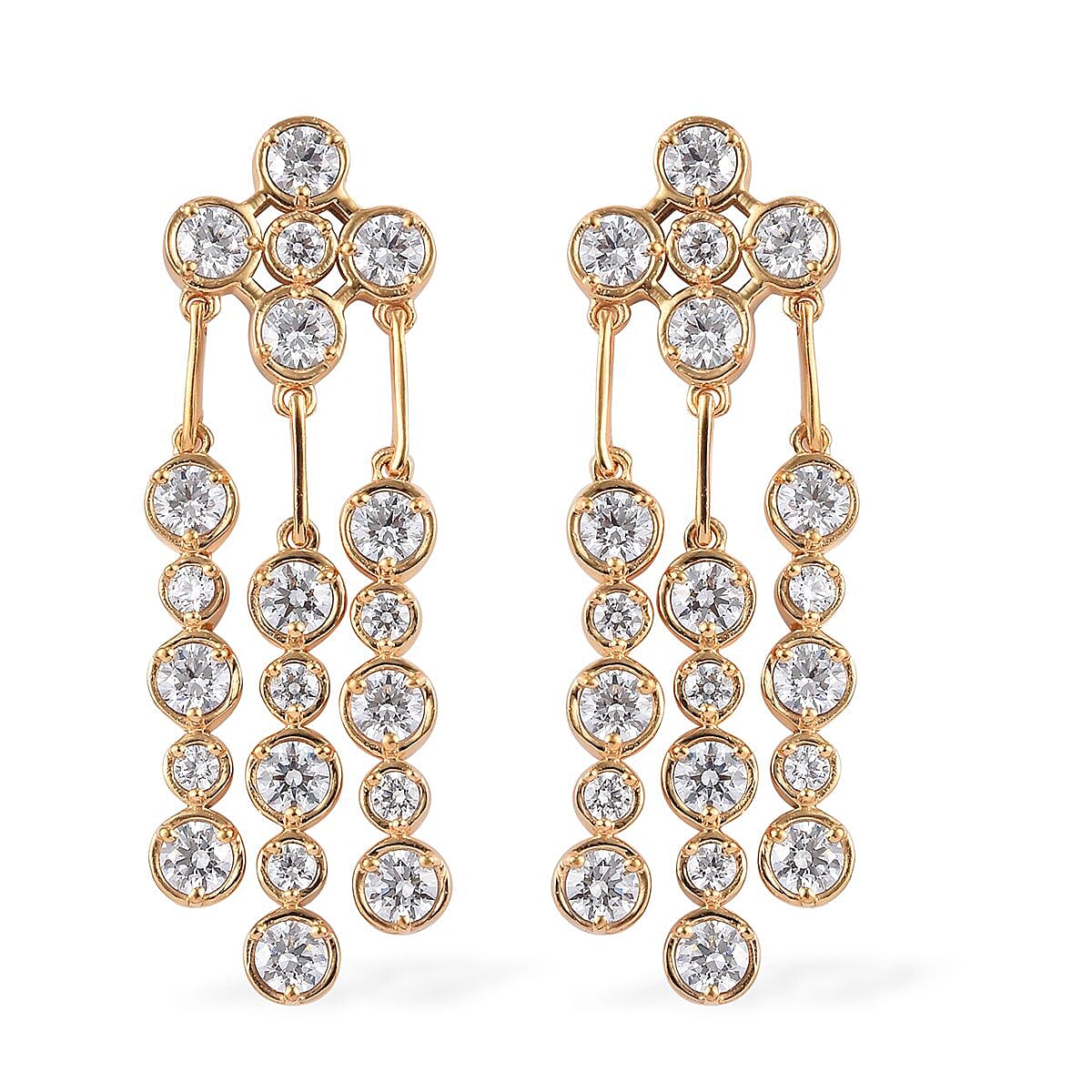 J Francis - 14K Gold Overlay Sterling Silver Chandelier Earrings Made with Finest CZ 11.68 Ct, Silver wt 9.20 Gms