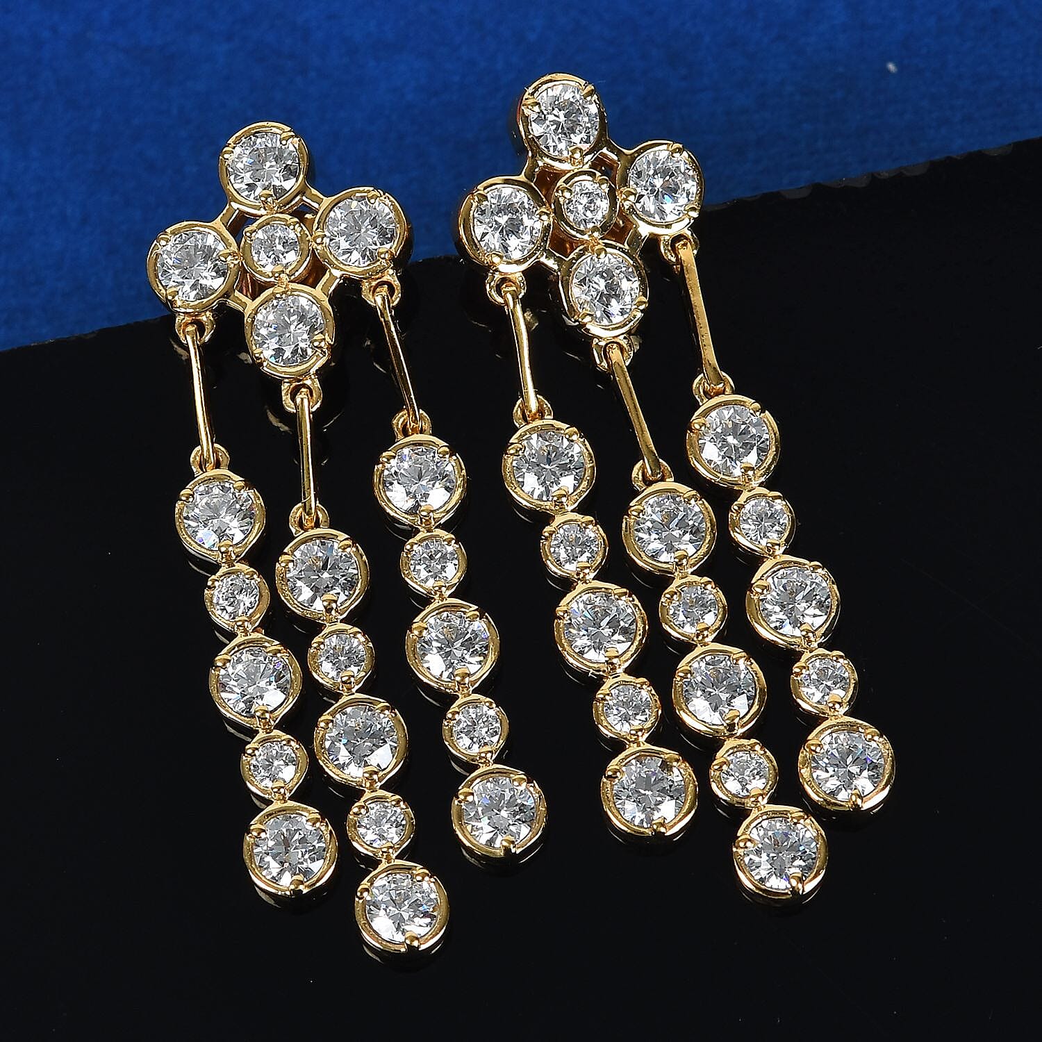 J Francis - 14K Gold Overlay Sterling Silver Chandelier Earrings Made with Finest CZ 11.68 Ct, Silver wt 9.20 Gms