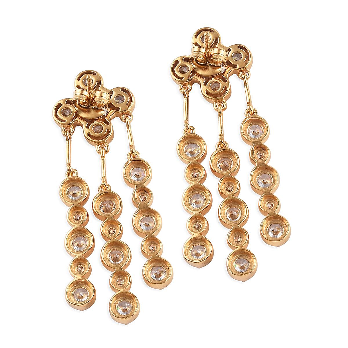 J Francis - 14K Gold Overlay Sterling Silver Chandelier Earrings Made with Finest CZ 11.68 Ct, Silver wt 9.20 Gms