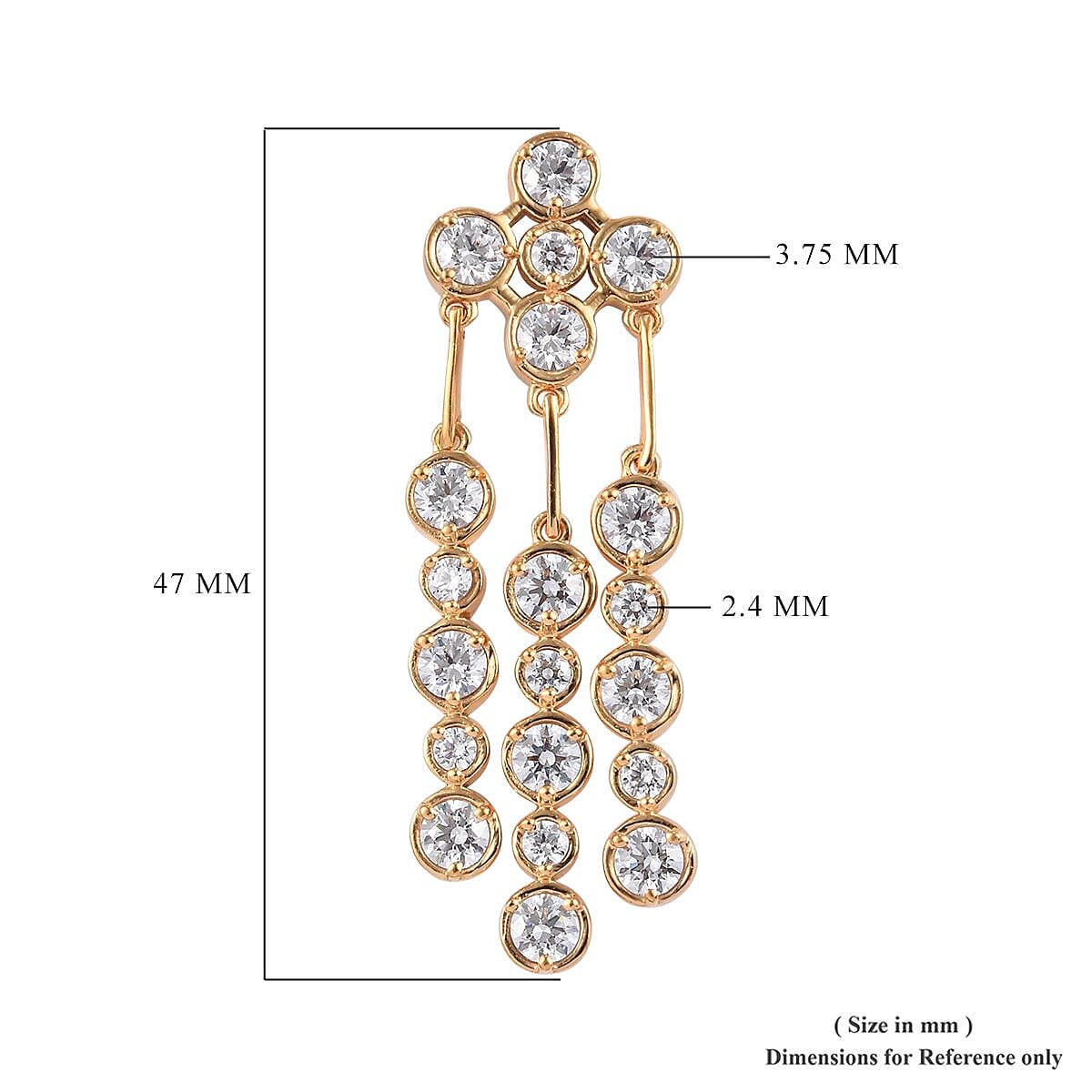 J Francis - 14K Gold Overlay Sterling Silver Chandelier Earrings Made with Finest CZ 11.68 Ct, Silver wt 9.20 Gms