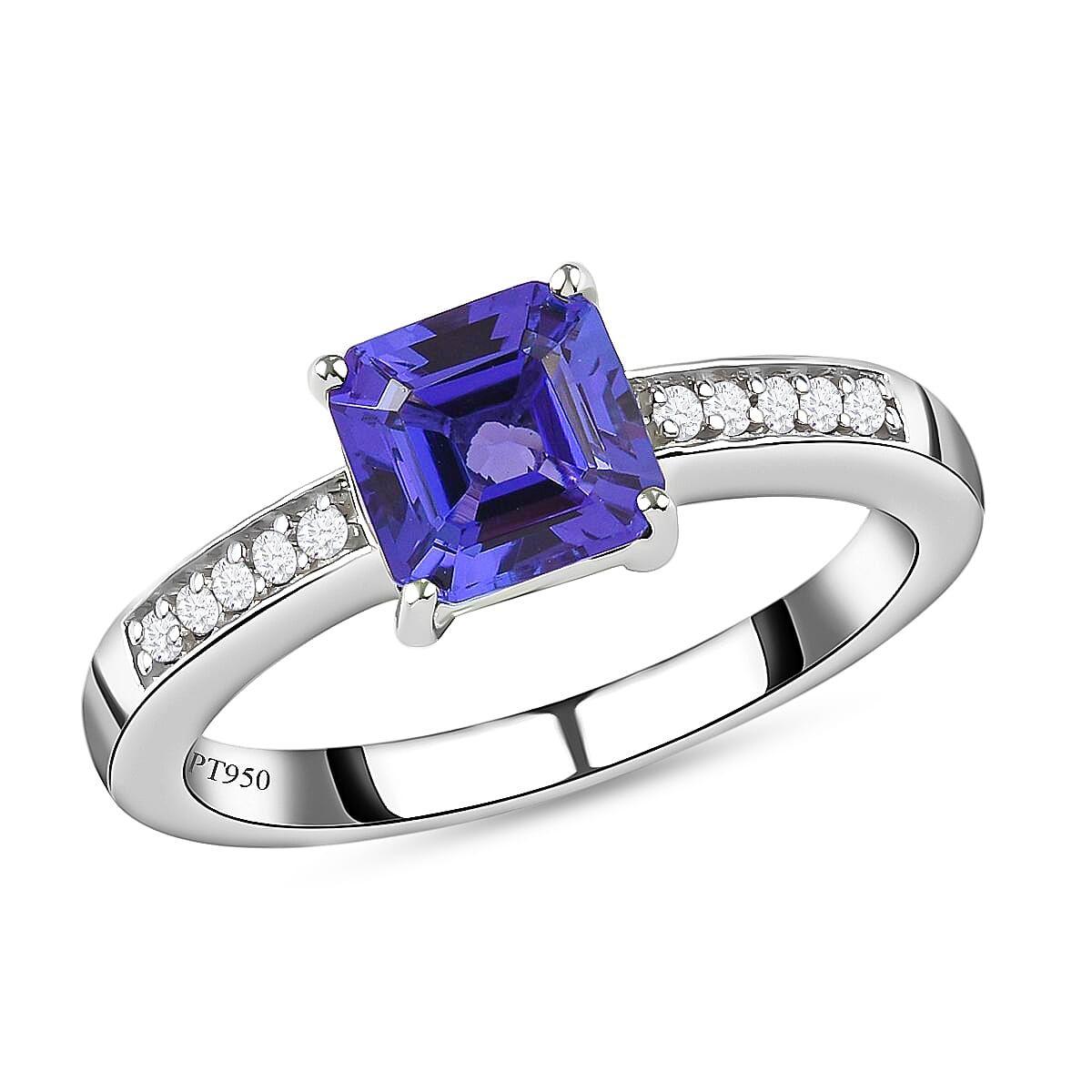 RHAPSODY 950 Platinum AAAA Tanzanite and Diamond (VS-E-F) Ring 2.12 Ct, Platinum Wt. 6.20 Gms