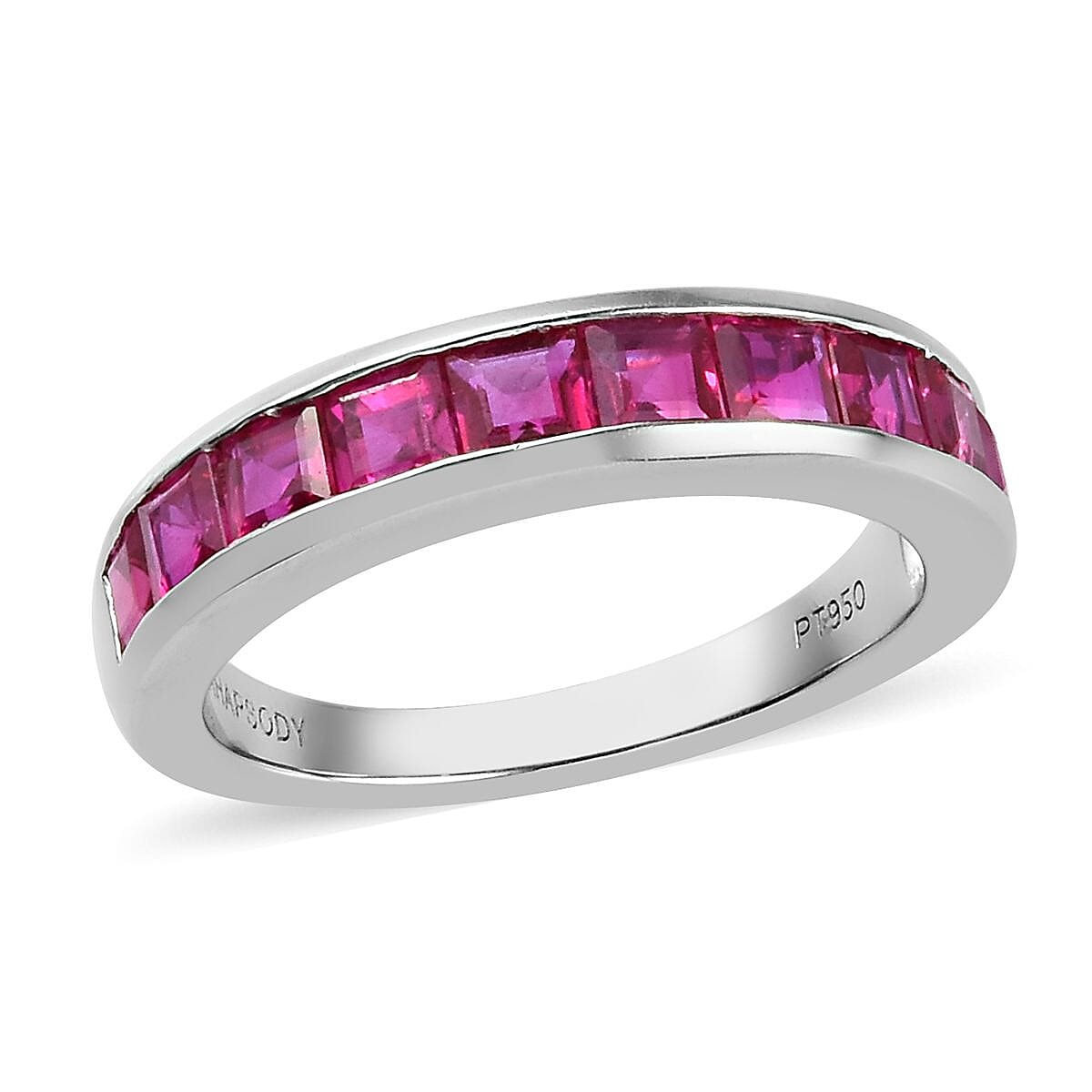 RHAPSODY 950 Platinum Princess Cut AAAA Ruby Ring 2.000 Ct., Platinum wt 5.30 Gms.