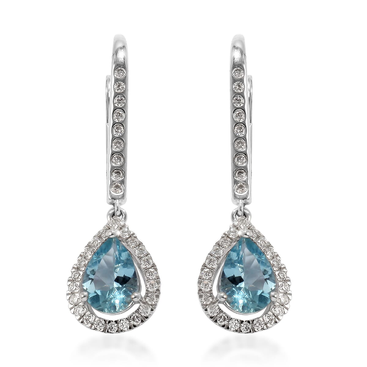 ILIANA 18K White Gold Santa Maria Aquamarine and Diamond Earrings  1.50 Ct.