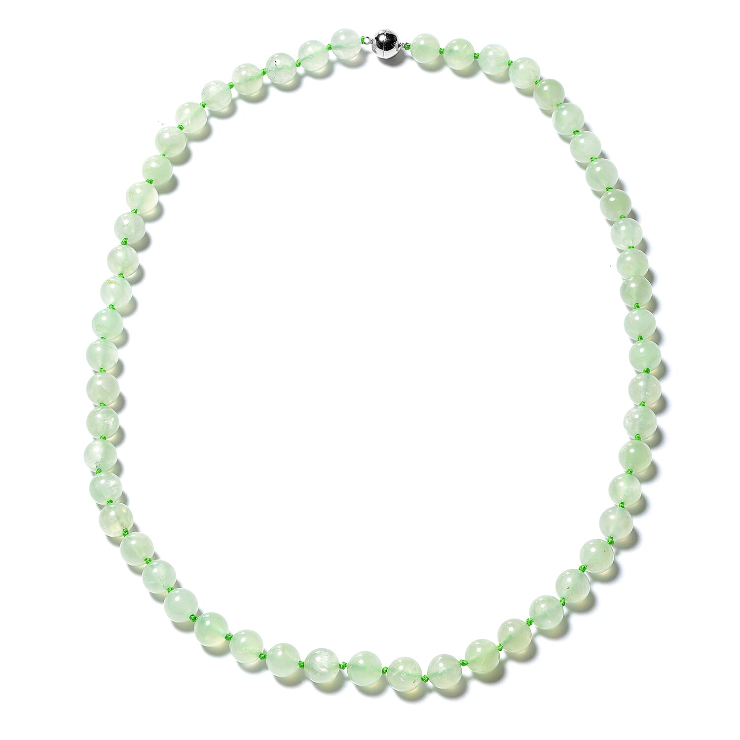 Antarctic Prehnite Beads Necklace (Size 20) with Magnetic Lock in Rhodium Overlay Sterling Silver 237.50 Ct.
