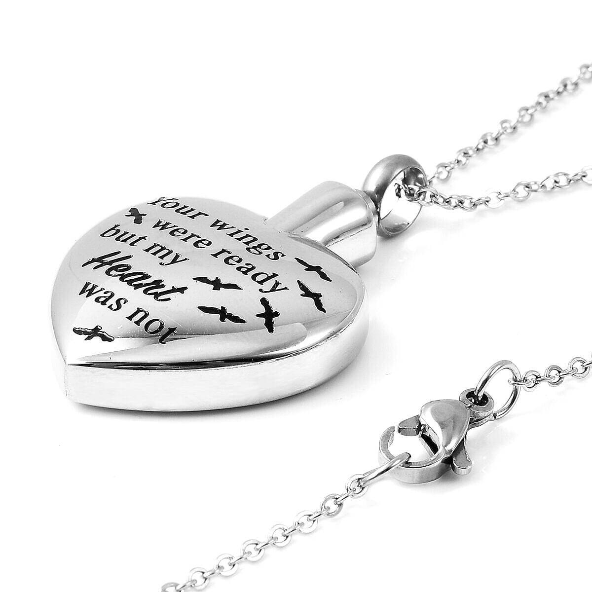 2 Piece Set - Engraved Memorial Heart Pendant with Chain (Size 20) and Funnel with Needle in Stainless Steel