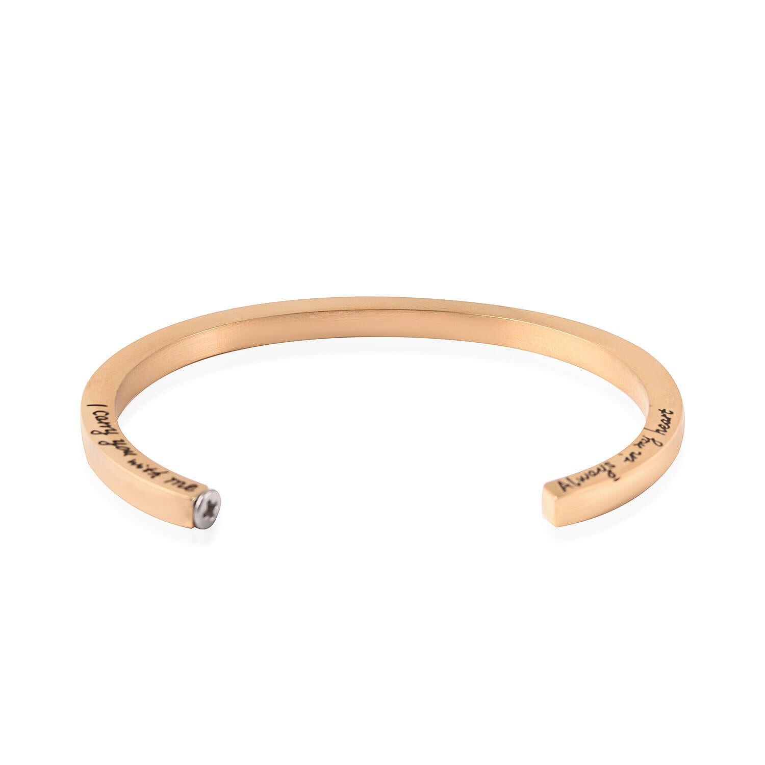 2 Piece Set - Engraved Message Memorial Bangle (Size 7), Screw Drive and Funnel with Needle in Yellow Gold Tone