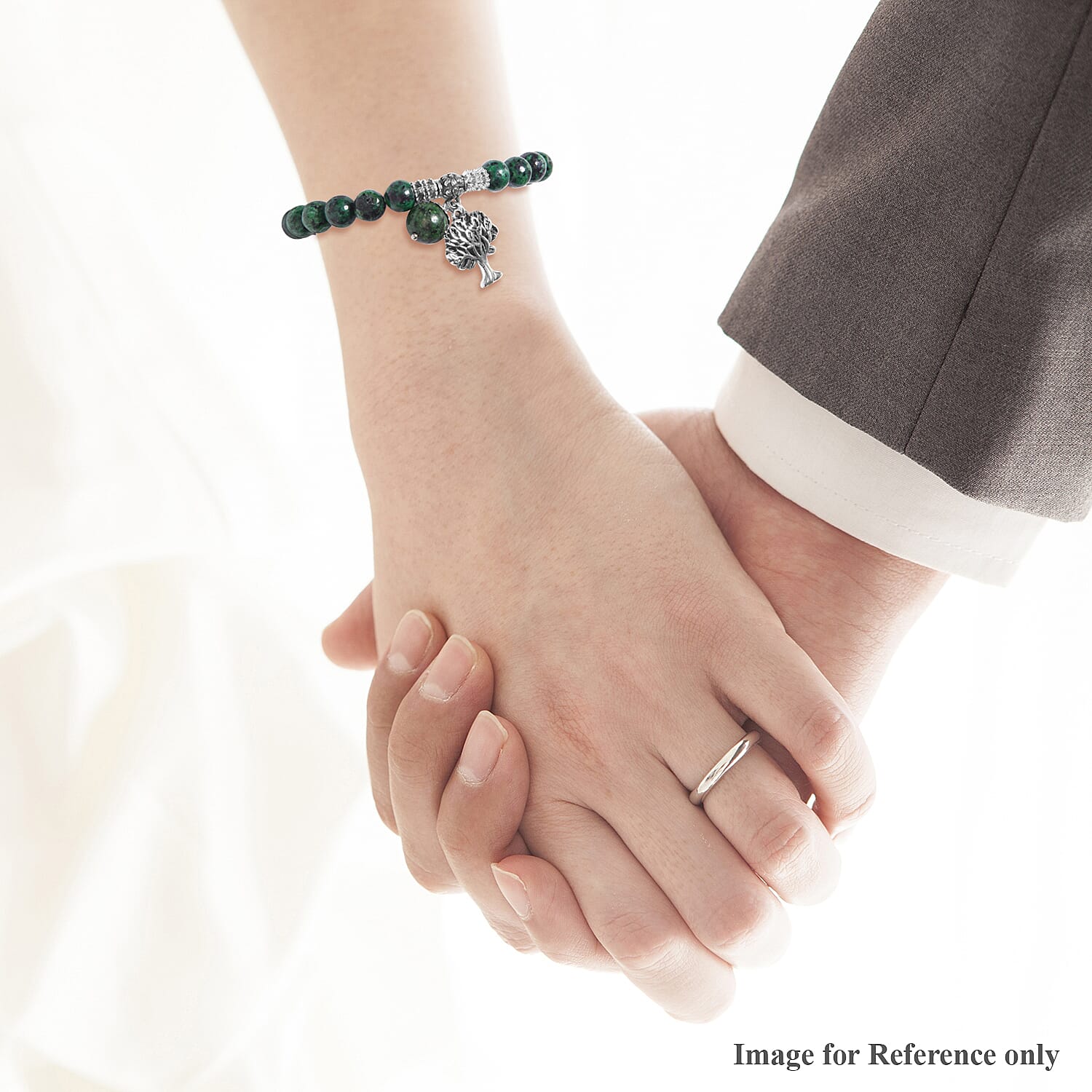 Ruby Zoisite Tree of Life Beads Stretchable Bracelet (Size 7-7.5) in Stainless Steel 77.00 Ct.