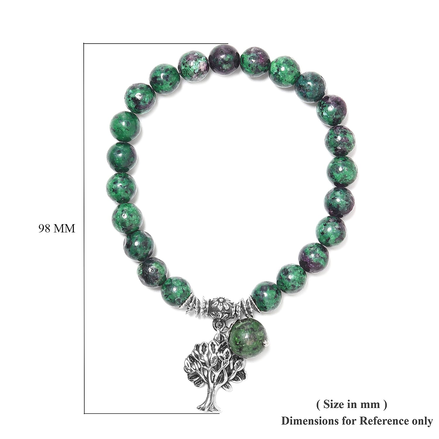Ruby Zoisite Tree of Life Beads Stretchable Bracelet (Size 7-7.5) in Stainless Steel 77.00 Ct.