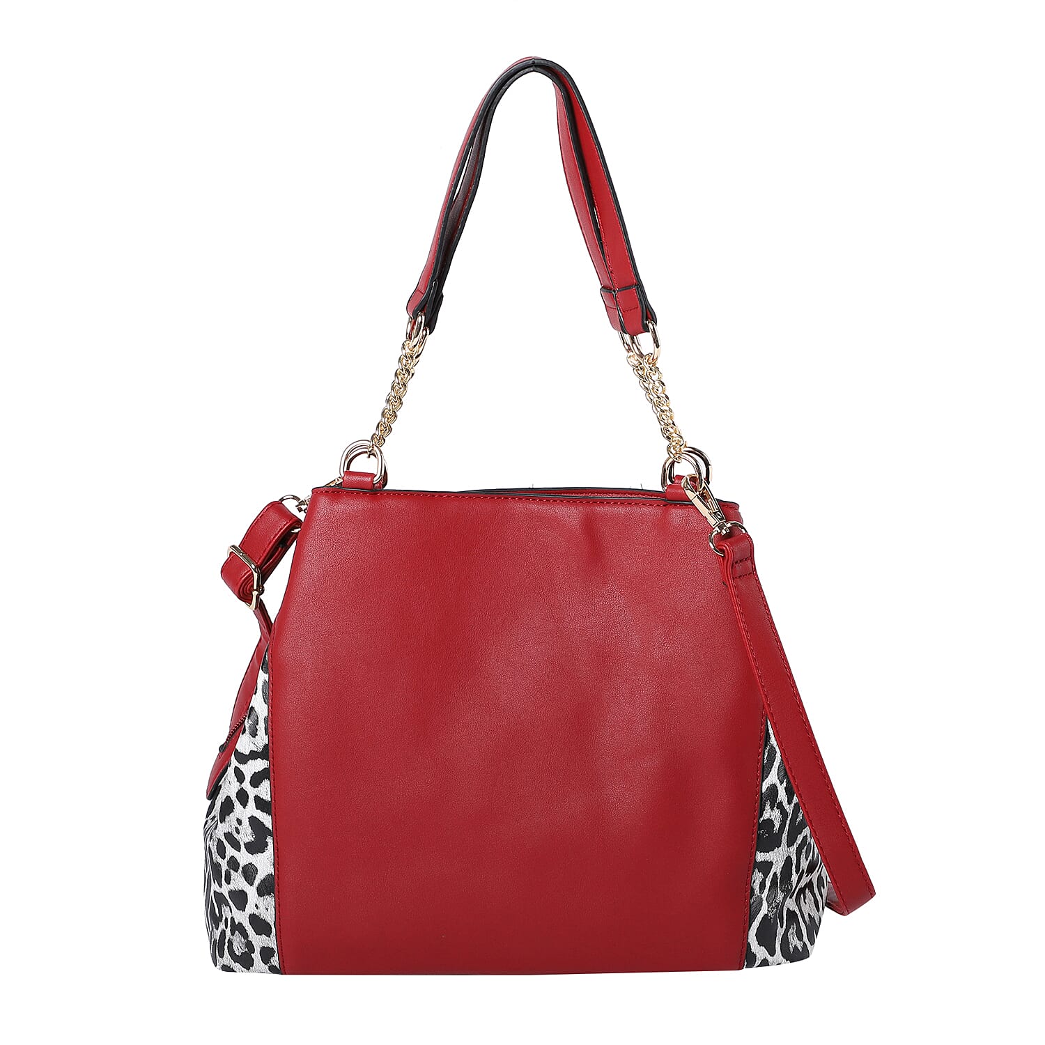 Dalmatian Print Handbag with Detachable Shoulder Strap (Size - 33x14x22cm) - Burgundy