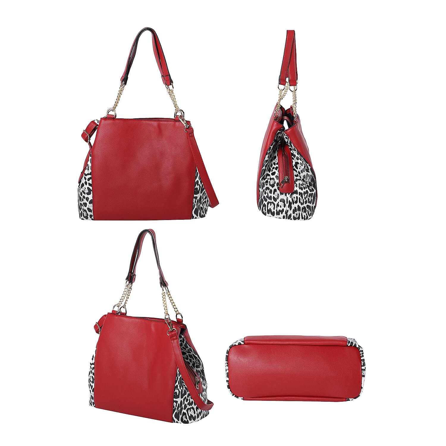 Dalmatian Print Handbag with Detachable Shoulder Strap (Size - 33x14x22cm) - Burgundy