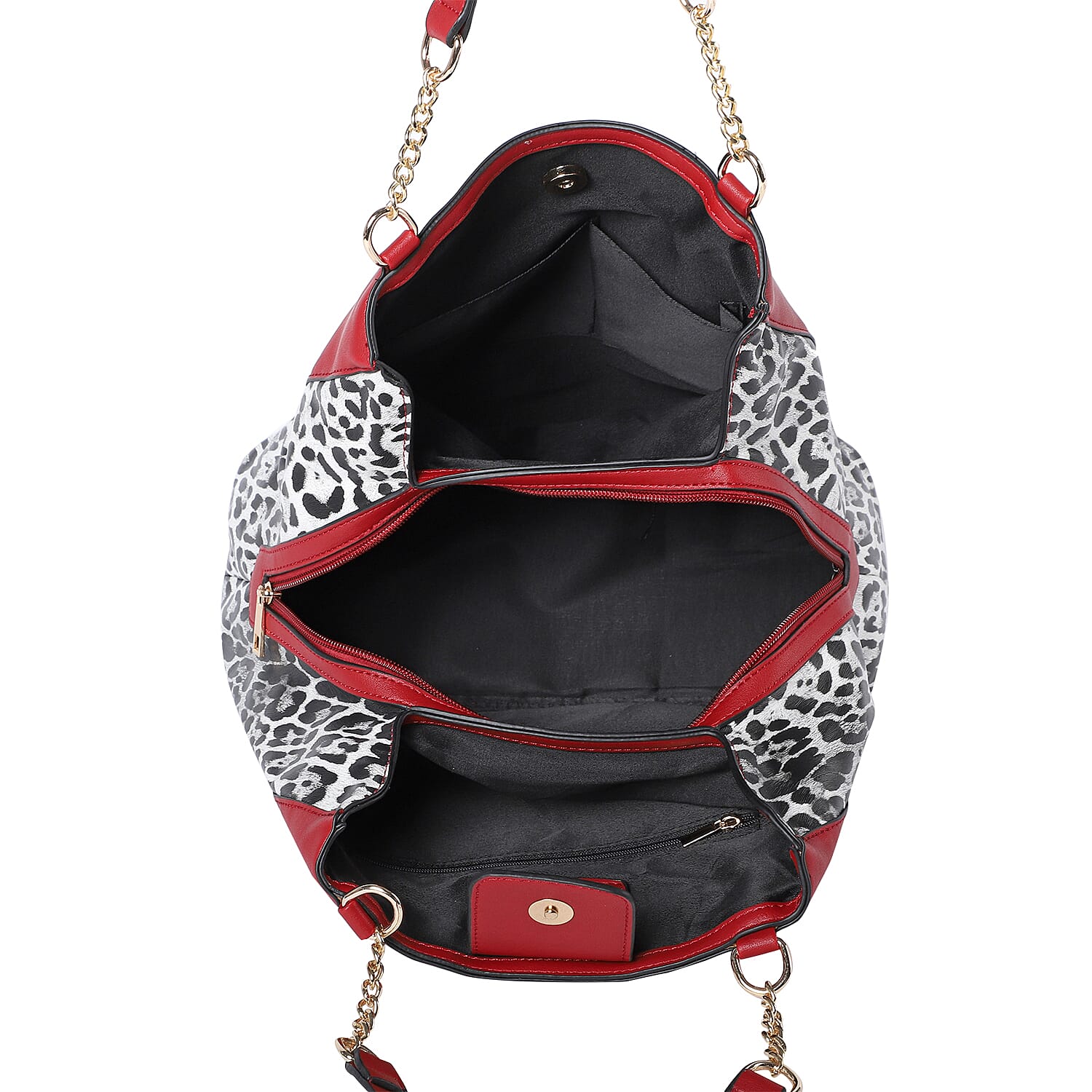 Dalmatian Print Handbag with Detachable Shoulder Strap (Size - 33x14x22cm) - Burgundy