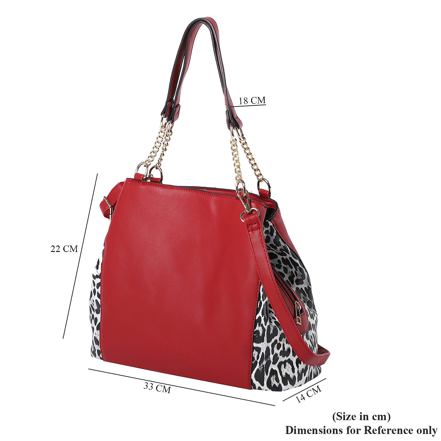 Dalmatian Print Handbag with Detachable Shoulder Strap (Size - 33x14x22cm) - Burgundy