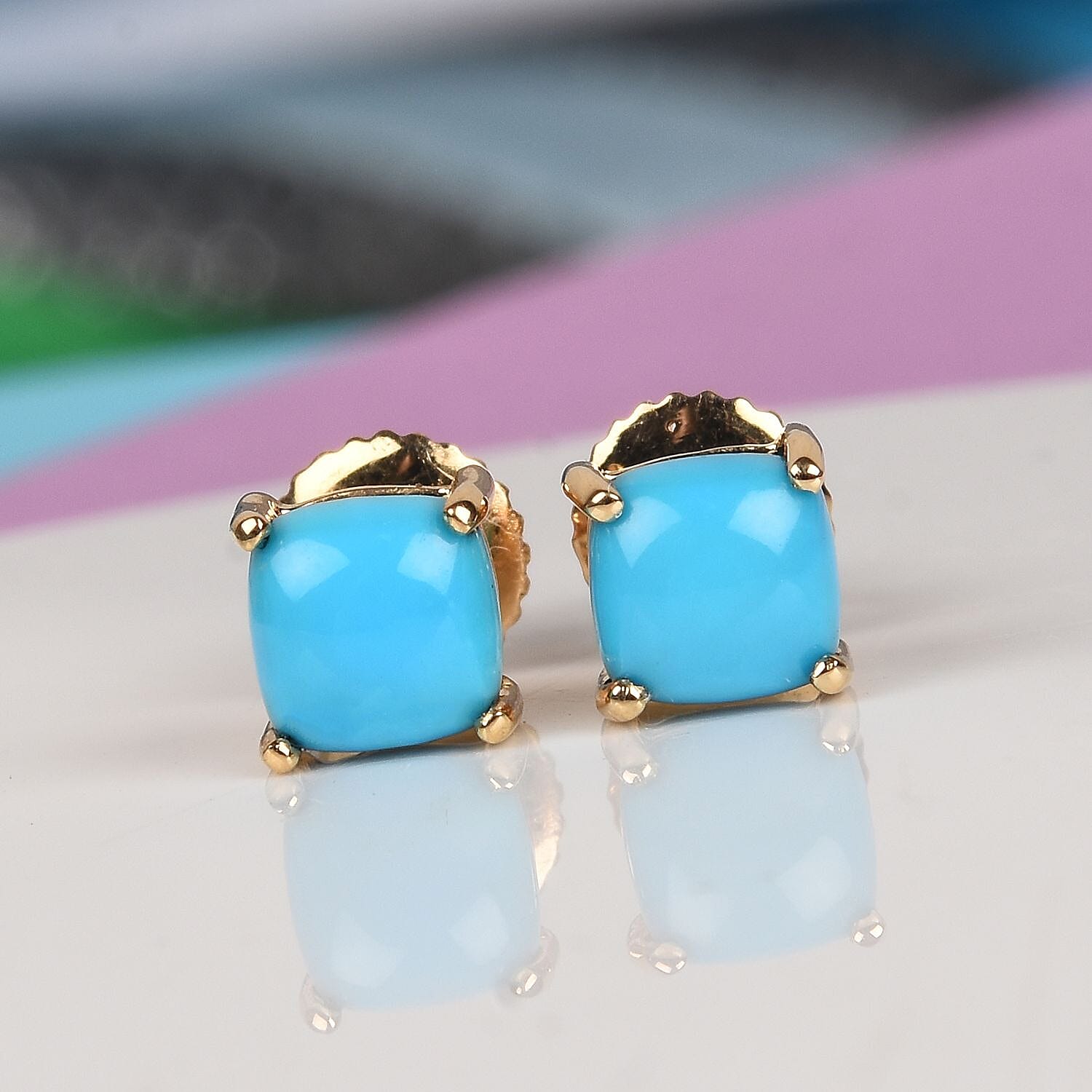ILIANA 18K Yellow Gold Arizona Sleeping Beauty Turquoise Stud Earrings 1.00 Ct.