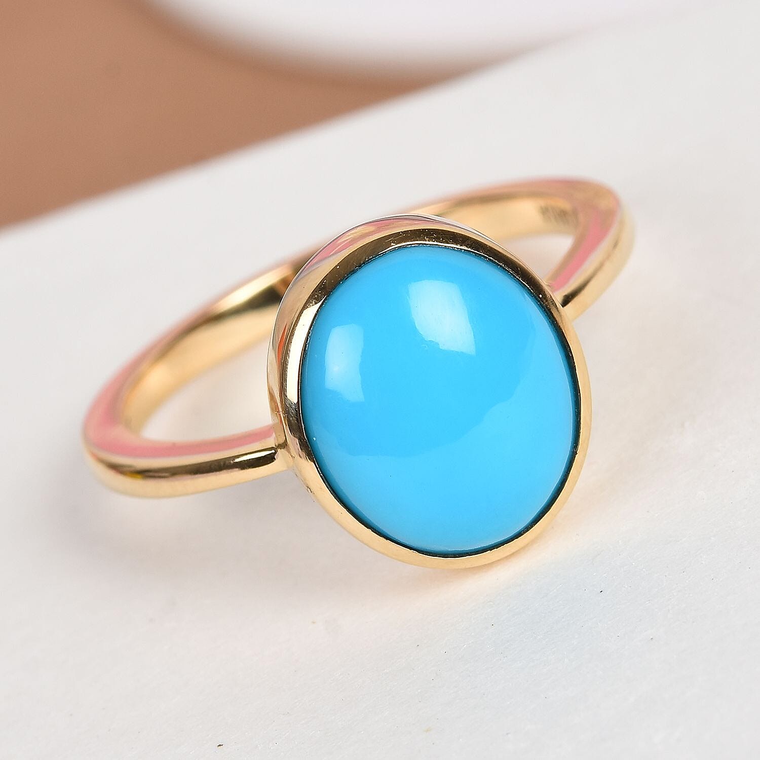 ILIANA 18K Yellow Gold AAA Arizona Sleeping Beauty Turquoise Solitaire Ring 3.30 Ct, Gold wt. 3.63 Gms