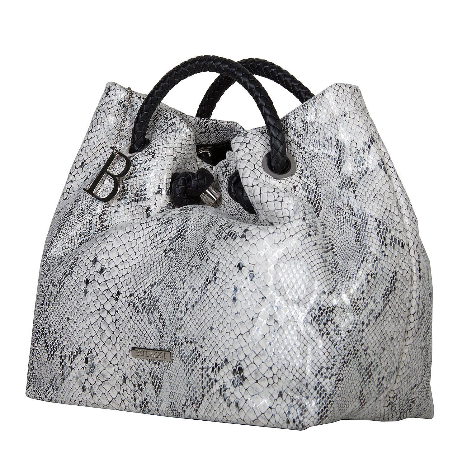 Bulaggi Collection - Jade Snake Print Handbag (Size 28x27x14 Cm) - White, Black and Silver