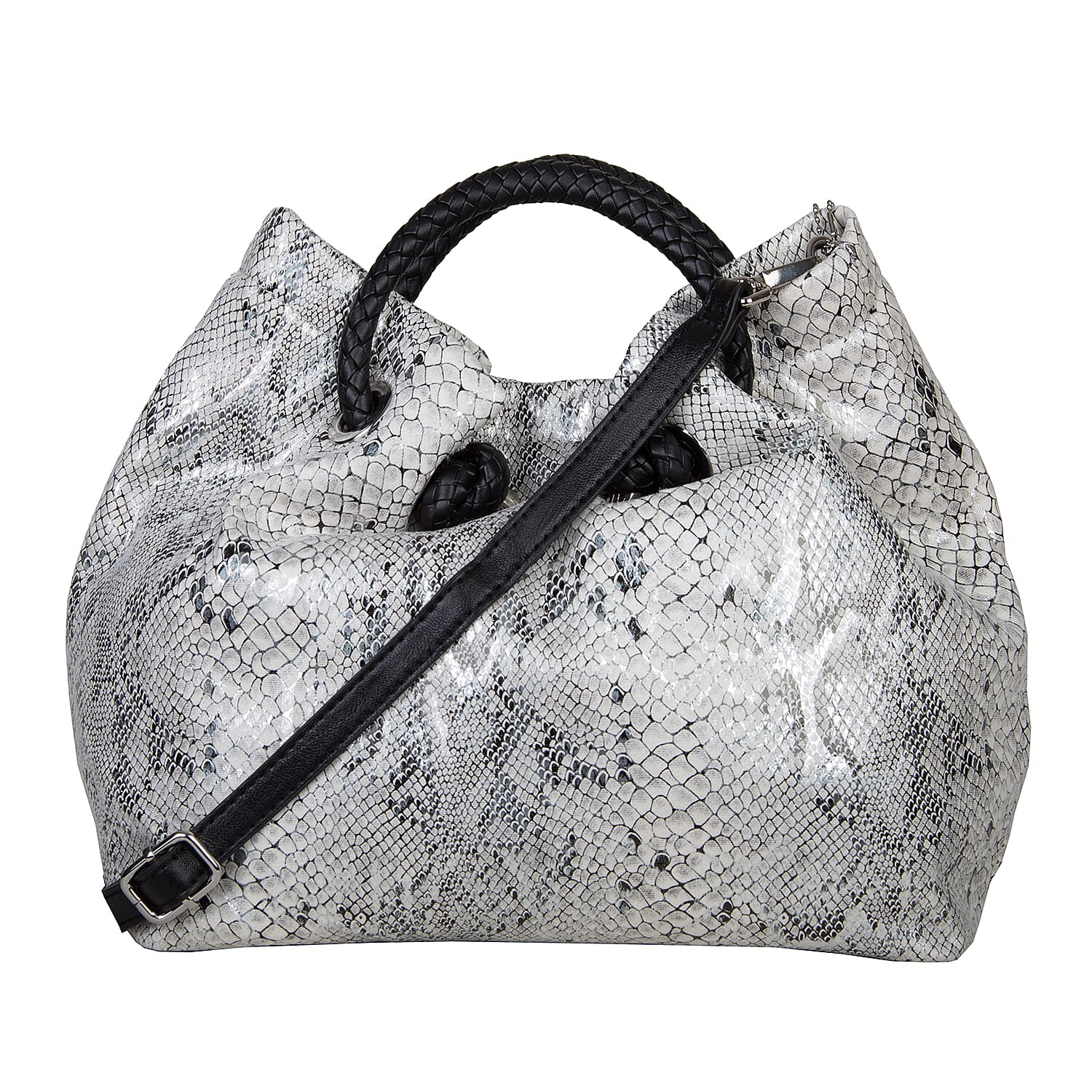 Bulaggi Collection - Jade Snake Print Handbag (Size 28x27x14 Cm) - White, Black and Silver