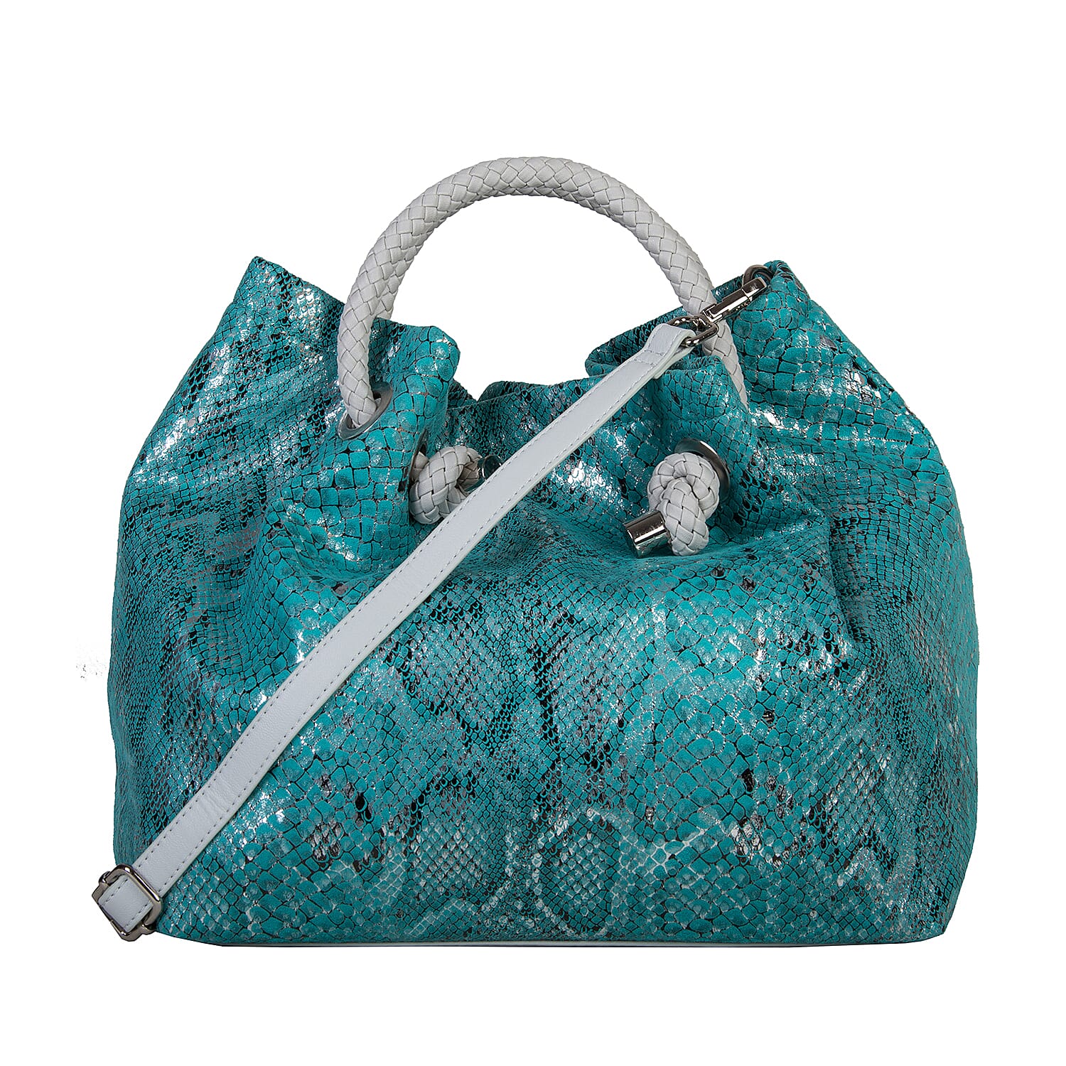 Bulaggi Collection - Jade Snake Print Handbag (Size 28x27x14 Cm) - Turquoise