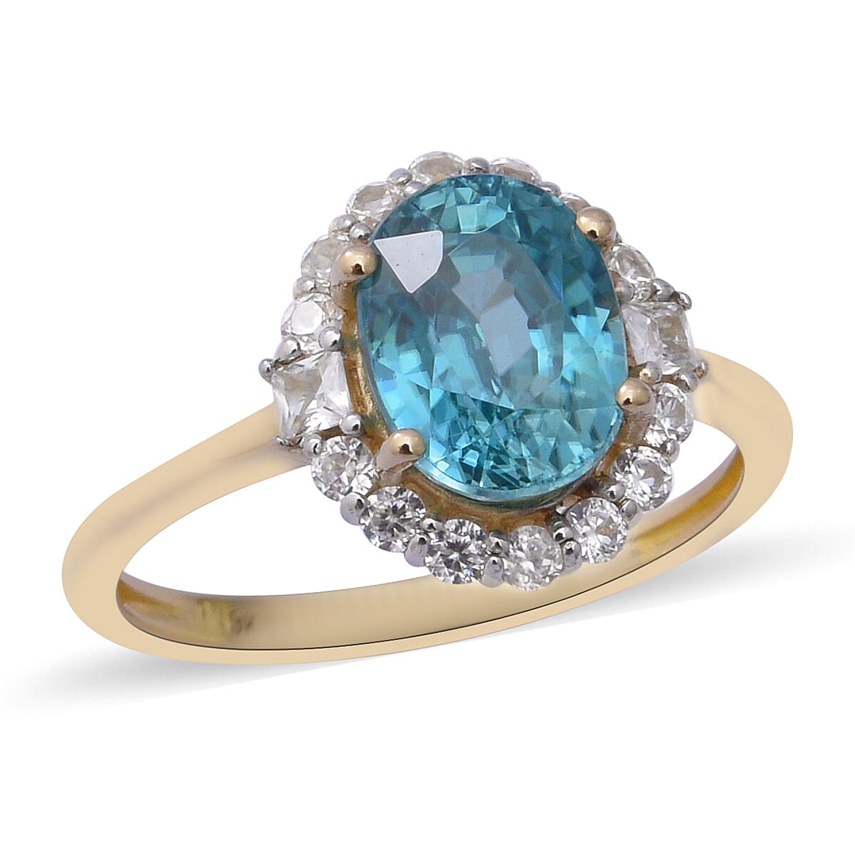 9K Yellow Gold Ratanakiri Blue Zircon and Natural Cambodian Zircon Ring 3.84 Ct.