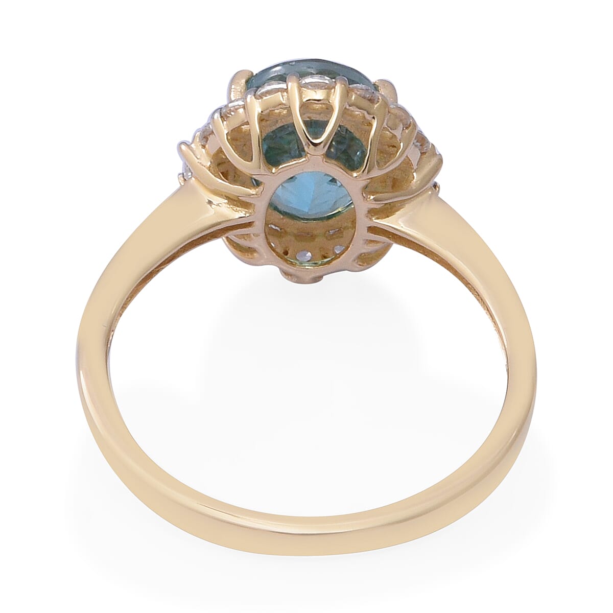 9K Yellow Gold Ratanakiri Blue Zircon and Natural Cambodian Zircon Ring 3.84 Ct.