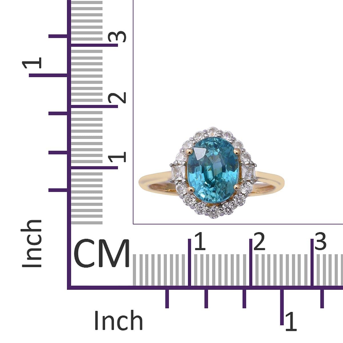 9K Yellow Gold Ratanakiri Blue Zircon and Natural Cambodian Zircon Ring 3.84 Ct.
