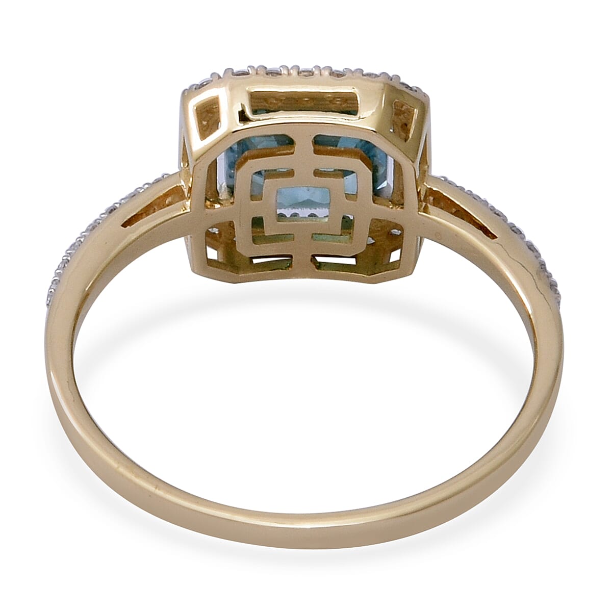 9K Yellow Gold Ratanakiri Blue Zircon (Asscher Cut 7x7mm) and Natural Cambodian Zircon Ring 3.01 Ct.