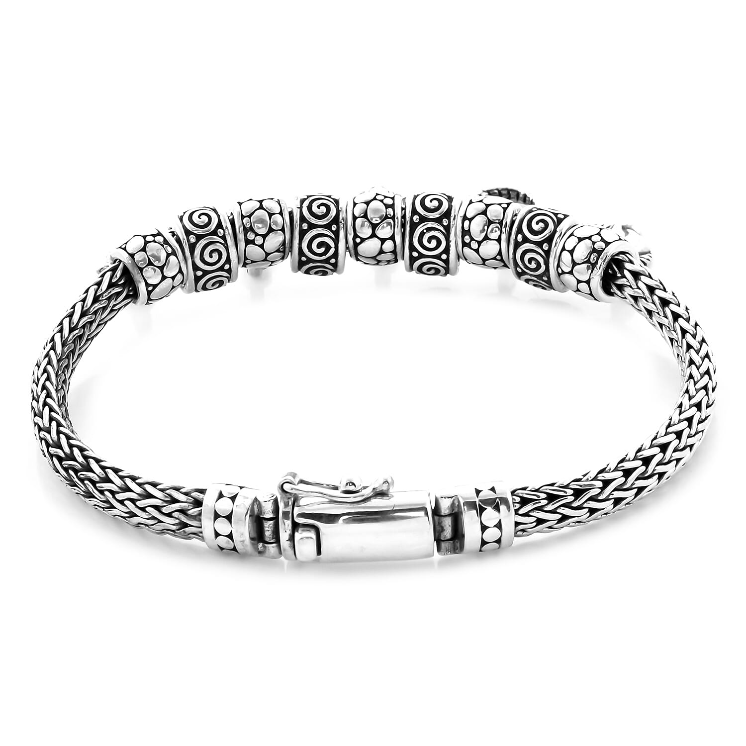 Royal Bali Collection - Sterling Silver Multi Charm Tulang Naga Bracelet (Size 6.5), Silver wt 42.80 Gms